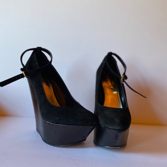 Black Suede Mary Jane Wedge  heels by Wild Pair - Picture 3 of 6
